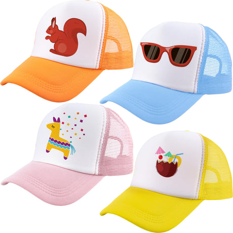 4 Pack DIY Blank Trucker Cap Mesh Sublimation Hat Adjustable Summer Baseball Cap for Adult Riding Traveling Outdoor Sport (Color Set 2) Skyebed