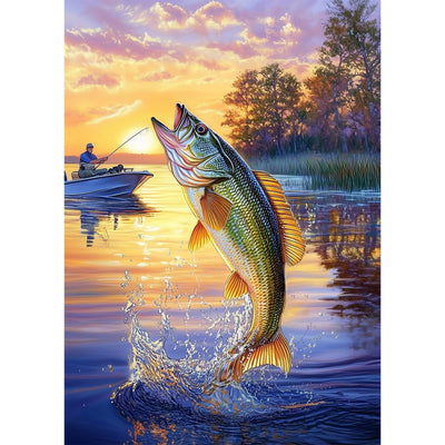 CEOVR Fishing Diamond Art Kits for Adults, Diamond Painting Dots DIY Gem Art, Adult Crafts Kits Wall Decor for Home Office 12x16in