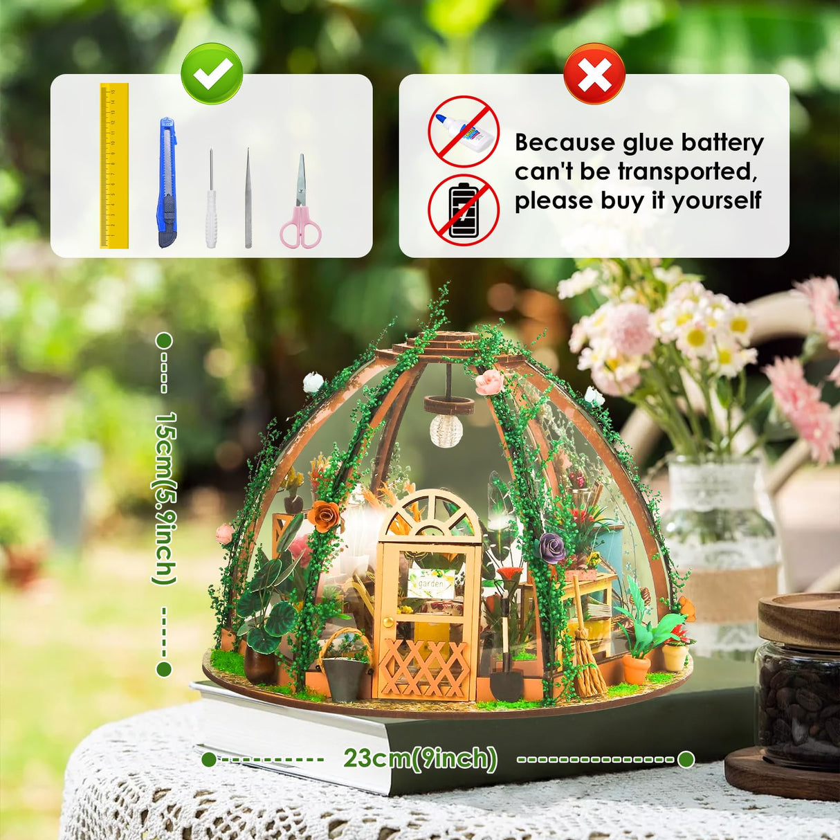 Taimimy DIY Miniature House Kit,Miniature Building Kits,Wooden Greenhouse Miniature Kit with Furniture & LED,Mini House Making Kit for Adults,Hobby Craft Home Decor Birthday Gifts Taimimy