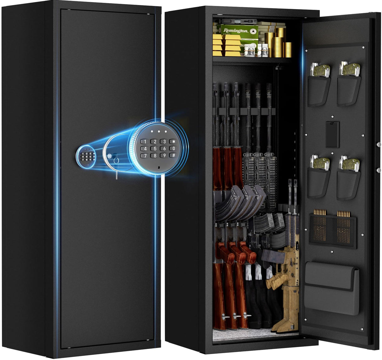 INTERGREAT 12-15 Gun Safe, Long Gun Safe for Rifle and Pistols, Large Gun Cabinet Safe with Removable Gun Racks, Digital Gun Cabinet with Multifunction Lock, 4 Pistol Pockets INTERGREAT