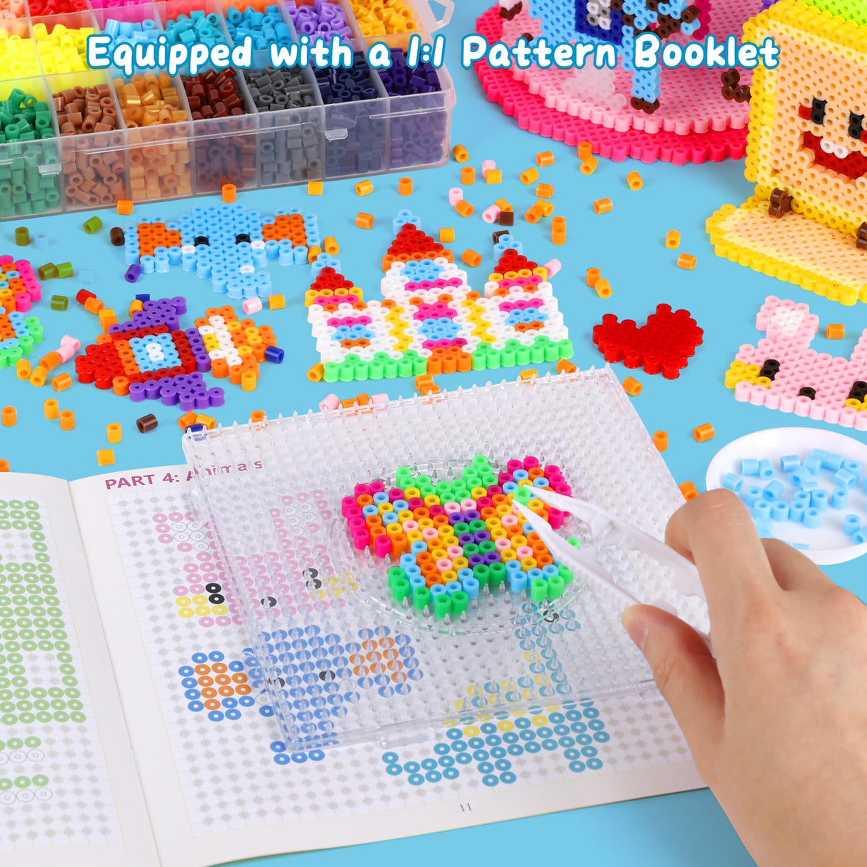 Pllieay 5mm Fuse Bead Kit with Upgraded Iron, 48 Colors Melty Beads for Craft, Iron Beads Set Including 2 Pegboards, Ironing Paper and Chain Accessories for Arts Crafts Easter Christmas Birthday Pllieay