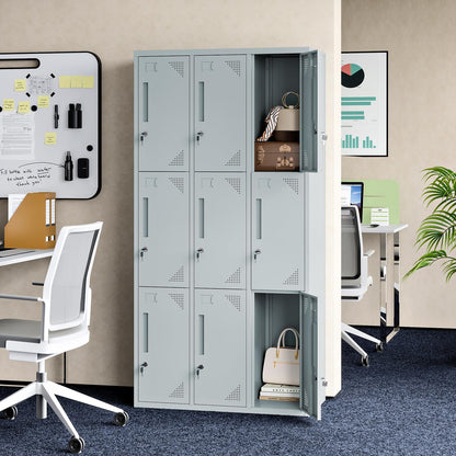 ZAOUS Metal Locker for Employees, 71'' Tall Lockable Storage Locker Cabinet for Home, Office, Gym, Shool, 9 Doors-Grey - WoodArtSupply