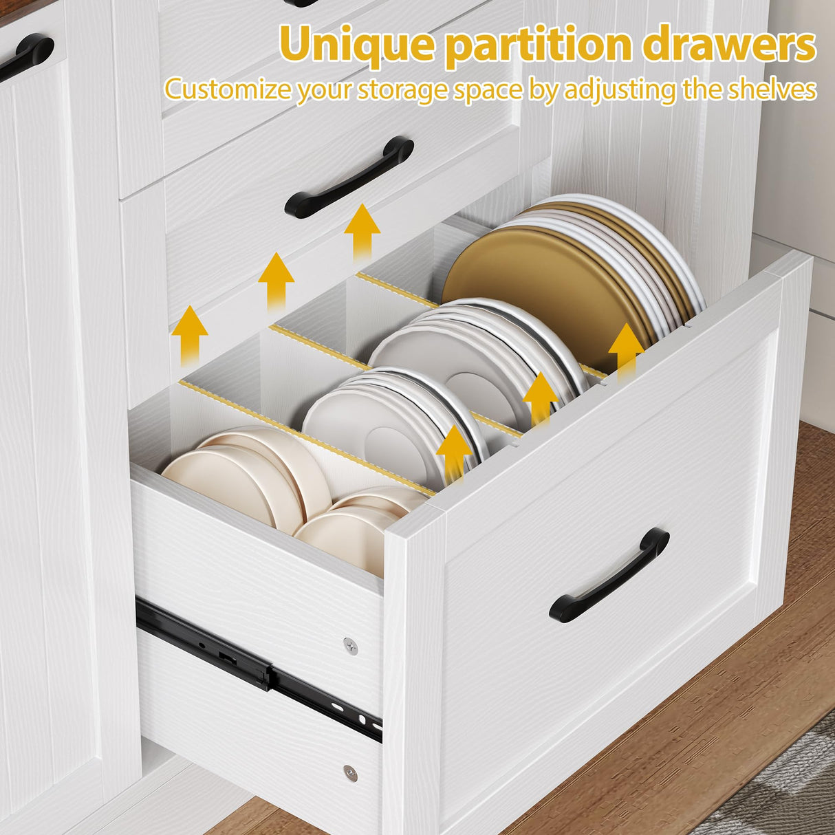 DWVO Farmhouse Buffet Cabinet with Storage, 47" Sideboard with Drawers, Large Kitchen Storage Cabinet Coffee Bar Cabinets for Living Room, Antique White DWVO