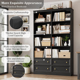 FINETONES 71" Black Bookshelf with 4 Drawers, 6-Tier Double Wide Bookshelf and Bookcase with Storage, Tall Bookshelf Large Open Bookshelf Standing Book Cabinet for Home Office, Black FINETONES