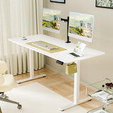 ERGOMAKER 63" Electric Standing Desk, Adjustable Height, Sit Stand Up Desk for Home Office & Computer Workstations, Memory Controller, White ERGOMAKER