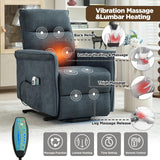 MANBUR Power Lift Recliner with Vibration and Lumbar Heat, Electric Power Lift Chair Recliner Chair, Home Theater Seating RV Recliner Living Room Chair with Side Pockets, LED Light, USB Port(Blue) MANBUR