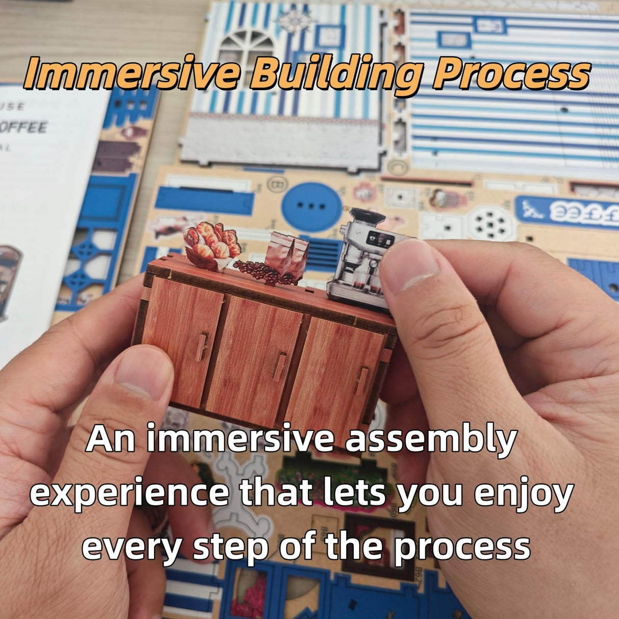 DIY Miniature House Kit, 3D Wooden Puzzle Seaside Coffee Shop with LED Lights, Book Nook Insert, Bookshelf Decor, DIY Dollhouse Craft Kit for Adults and Teens, Creative Gift Idea MOSTCLOUD