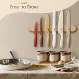 CAROTE 12 Pieces Kitchen Knife Set, Stainless Steel Knife Set With Nonstick Ceramic Coating, Dishwasher Safe with 6 Blade Guards, Rustproof, Brown CAROTE