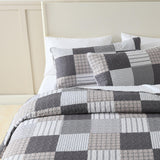 HIARUO Quilt Set Queen Size, 3 Pieces Bedspread Coverlet Plaid Patchwork Quilt Farmhouse Queen Size Comforter Set Lightweight Bedding with 2 Pillow Covers Shams for All Season Gray Brown White HIARUO