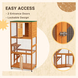 PawHut 74" Wooden Catio Outdoor Cat House Weatherproof & Wheeled, Outside Cat Enclosure with High Weight Capacity, Kitten Cage Condo, Orange PawHut