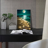 HeeBenor Framed Paint by Numbers Kit for Adults, Moon Paint by Number with Easel, DIY Beach Moon Landscape Oil Painting Kit, Adult Paint by Number Kits Framed Canvas for Home Decor 8x12 Inch HeeBenor