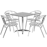 Flash Furniture Aluminum 5-Piece Patio Dining Set with Square Table and 4 Slat Back Chairs, Indoor/Outdoor Bistro Table and Chairs Set, Silver Flash Furniture