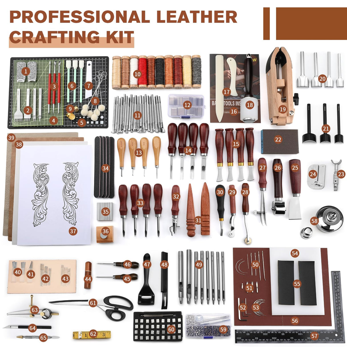 BUTUZE Leather Working Kit, Boxed Leather Tooling Kit, Leather Crafting Tool Kit, Cutting, Punching, Carving, Heavy Duty Leather Sewing Kit Professional Leather Working Tools and Supplies BUTUZE