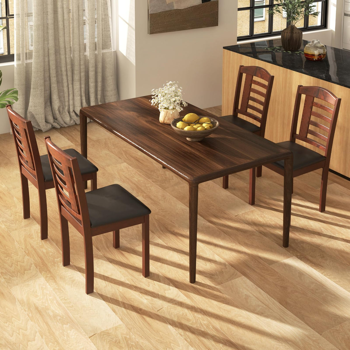 Giantex Wood Dining Chairs Set of 4, PU Leather Upholstered Kitchen Chairs w/Padded Seat, Rubber Wood Legs, High Back, Farmhouse Armless Accent Side Chairs for Living Room Restaurant, Oak Giantex