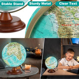 JOWHOL Illuminated Globe of the World with Wooden Stand, 8'' World Globe for Kids & Adults' Learning Built-in LED Night Light, Home Office Classroom Decor Geography Gifts(Elegant Turquoise) JOWHOL