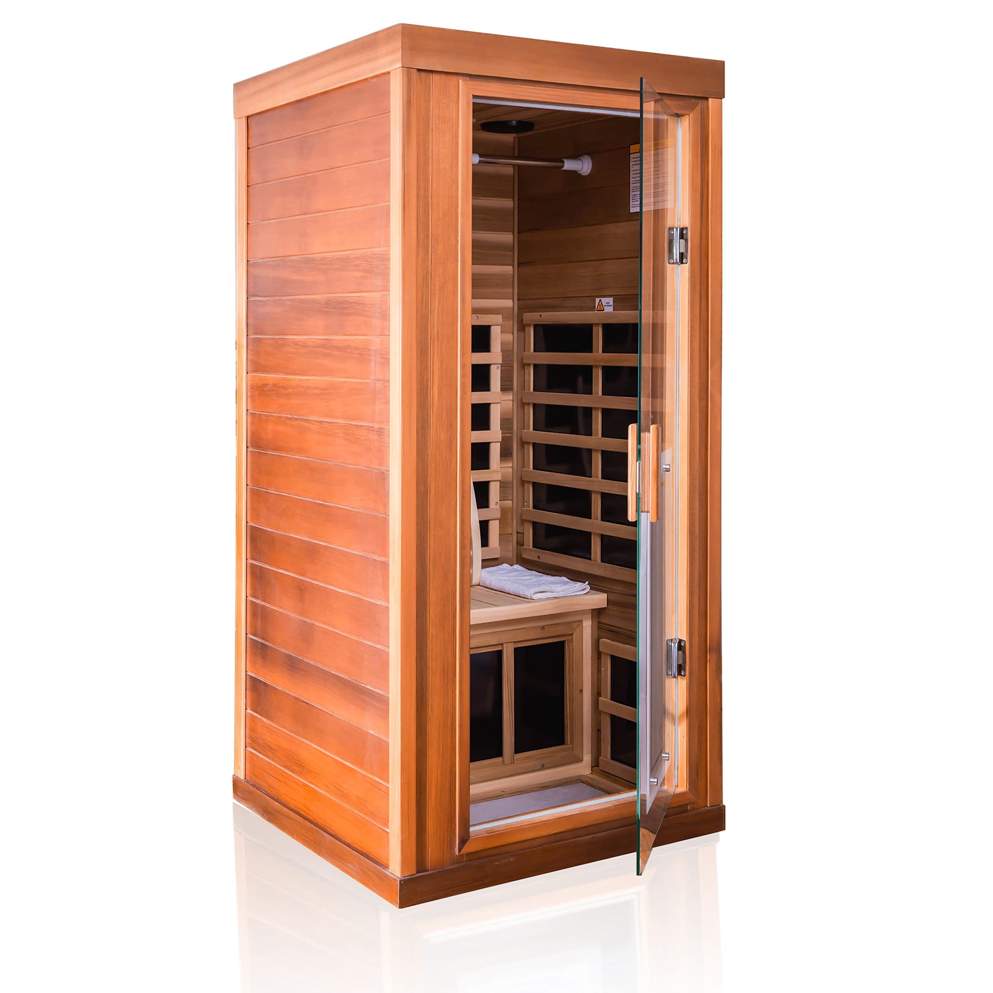 Kanlanth Red Cedar Infrared Sauna 1 Person Low EMF Far Infrared Sauna for Home, 1,350 watt, Indoor Sauna, 2 Bluetooth Speakers, 1 LED Reading Lamp - WoodArtSupply