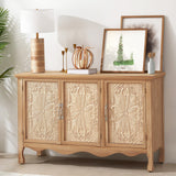 RoyalCraft Sideboard Buffet Cabinet with Storage,49'' Solid Wood Farmhouse Sideboard Credenza Accent Cabinet with 3 Carved Doors, TV Console Table for Entryway, Livng Room, Kitchen, Natural RoyalCraft