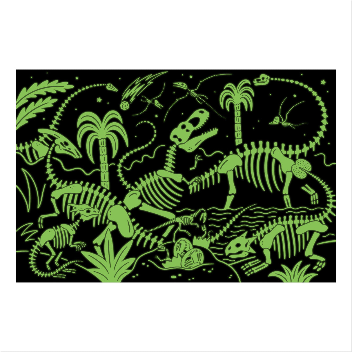 Mudpuppy Dinosaur Park – 100 Piece Glow in The Dark Jigsaw Puzzle with A Bold Scene of Marvelous Dinosaurs and Hidden Dino Skeleton Details in The Dark Mudpuppy