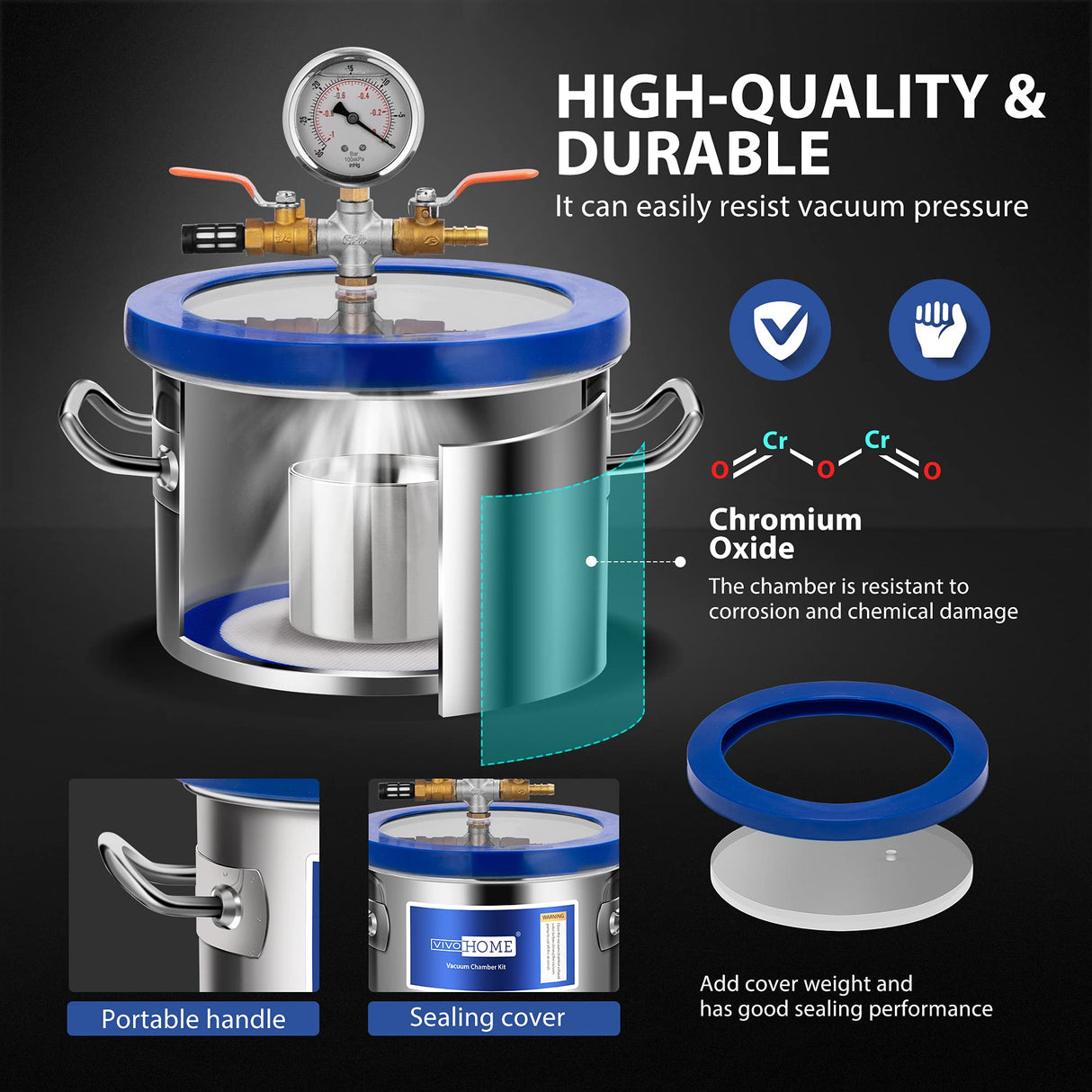 VIVOHOME 1.5 Gallon Vacuum Chamber with Pump, Stainless Steel Vacuum Degassing Chamber Kit with 3.5 CFM 1/4 HP Single Stage Vacuum Pump and Oil VIVOHOME