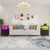 KHLJJU LED Nightstand with Charging Station, Side Table with USB Ports and Outlets, End Table for Small Spaces, Black Bedside Tables for Bedroom, Living Room, Office KHLJJU