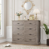 finetones Grey Dresser Chest of Drawers, Farmhouse Dresser Wood Dresser 8 Drawer Dresser with Steel Handles, Modern Dresser Drawers Floor Storage Cabinet for Living Room Hallway Office finetones
