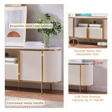 OKD Luxury 70" Fluted TV Stand, Modern Chic Entertainment Center for TVs Up to 80 inches, TV Console with Faux Marble Top, Curved Profile Design, Media Console for Living Room, Off White OKD