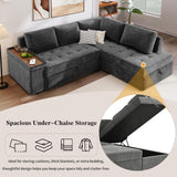 Merax Modular Sectional Sleeper Sofa with Pull Out Bed and Storage Seats, Modern L Shaped Couch & Multifunctional Wide Armrest for Living Room, Apartments, Office, Grey Merax