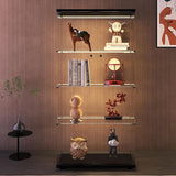 Modern 4-Tier Glass Display Shelf with 2 Doors, Curio Cabinet Collection - Floor Standing Display Case for Living Room, Bedroom, Home Office - 30" W x 14.5" D x 64" H (Black with LED Light Strip) Zacis