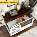 kepptory 47 inch XL Dog Crate Furniture with Top-Access Teasing/Feeding Doors, Farmhouse Wooden Decorative Dog Crates with Wheels, Chew-Resistant Dog Crates End Table for Medium&Large Dogs, White kepptory