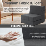 CATMIX Folding Sofa Bed, 7 inch Memory Foam Floor Couch, Convertible Sleeper Foldable Mattress Futon Sofa for Living Room/Home Office/Guest Beds/Apartment/Upstairs Loft (Dark Gray, Single) CATMIX