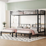 Janusline Twin Over Twin Bunk Beds for 3, Metal Triple Bunk Bed with Full-Length Guardrail and Ladder, TwinXL Over Bedframe for Teens and Adults, Convertible 3 Beds, No Box Spring Needed, Black Janusline