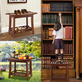 RANDEFURN 24“ Teak Shower Bench with Shelf,Teak Wood Shower Stool,Waterproof Wood Shower Chair for Elderly,2-Tier Wooden Shower Seat Spa Stool for Indoor and Outdoor Use.(24 x 13.4 x 18.3in, Brown) RANDEFURN