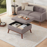 Tbfit Large Ottoman with Storage, 28.3“ Mid Century Modern Rectangle Coffee Table with Lid Lifting Function and High Wooden Legs, Oversized Storage Ottomans for Living Room, Office Room Tbfit