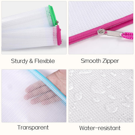 Sooez 24 Pack Mesh Zipper Pouch with Sticky Labels, A4 Mesh Bags for Board Game Puzzles Organization Storage, Durable Letter Size File Folders Organizer for Teacher School Classroom Office Supplies Sooez