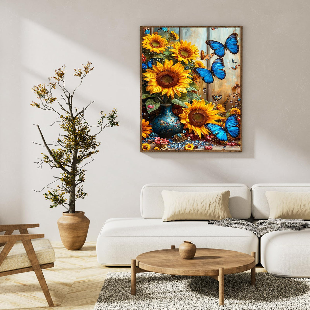 Paint by Numbers Kit for Adults Beginner Sunflower, Butterfly Adult Paint by Number Kits on Canvas, Flower DIY Acrylic Oil Painting by Numbers for Adults, Perfect for Home Wall Decor 16X20 Inch Okarina