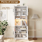 GarveeHome 71” Tall Kitchen Pantry Storage Cabinet with Microwave Shelf and LED Light, Storage Cabinet with Door and Shelve, Hutch Cabinet with Storage for Dining Room, Living Room, Bathroom, White GarveeHome