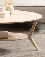 Kate and Laurel Nylah Oval Wooden Coffee Table; 48 x 26 x 18; Light Natural; Transitional Tiered Living Room Table with Solid Wood Construction and Sculptured Dowel Legs Kate and Laurel