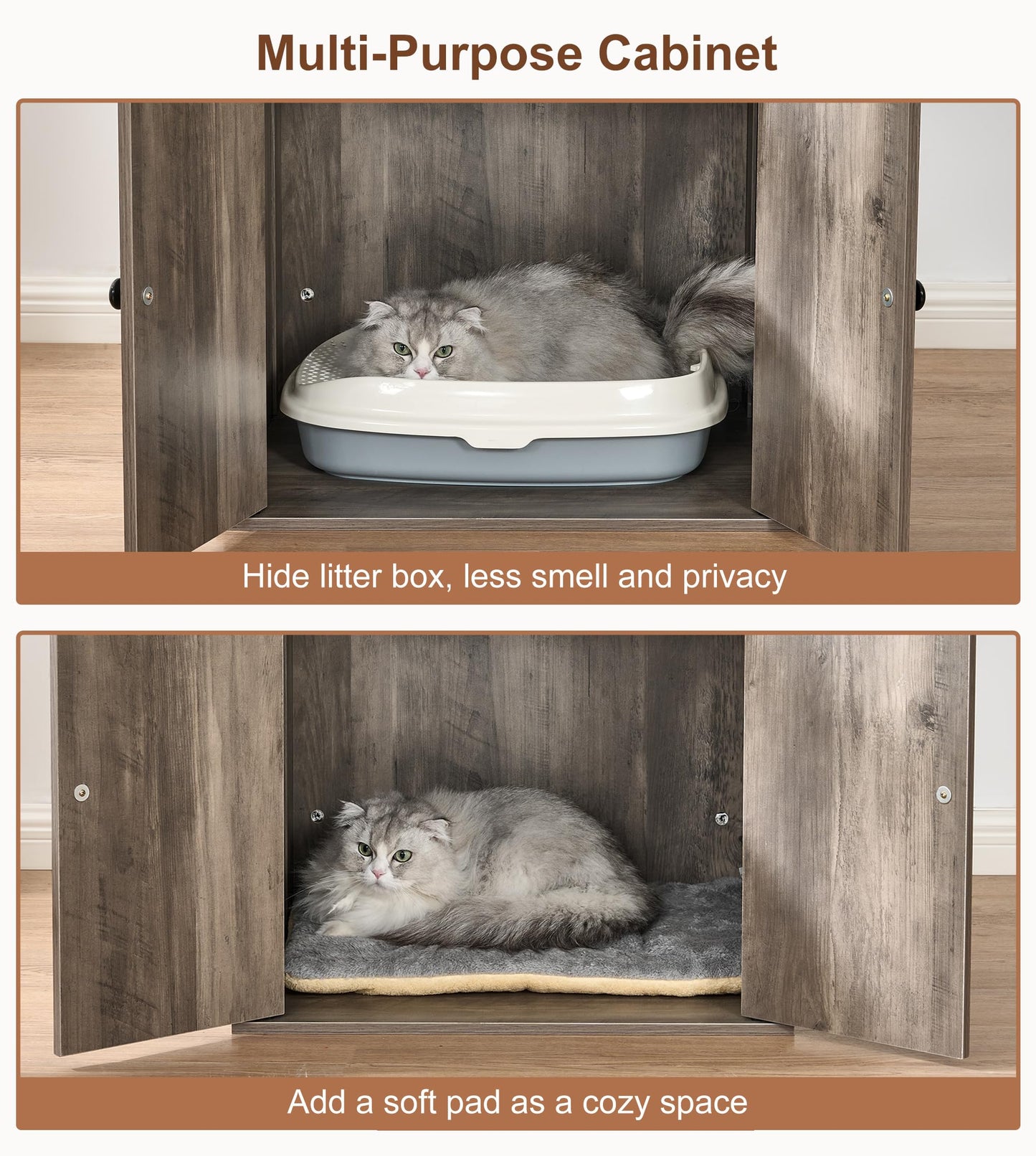 BEWISHOME Cat Tree with Litter Box Enclosure All-in-one Hidden Cat Litter Box Furniture Cat Tower for Indoor Cats with Scratching Posts Modern Cat Condo House Greige MMJ85G