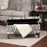 HomePop Large Upholstered Rectangular Storage Ottoman Bench with Hinged Lid, Slate Damask HomePop