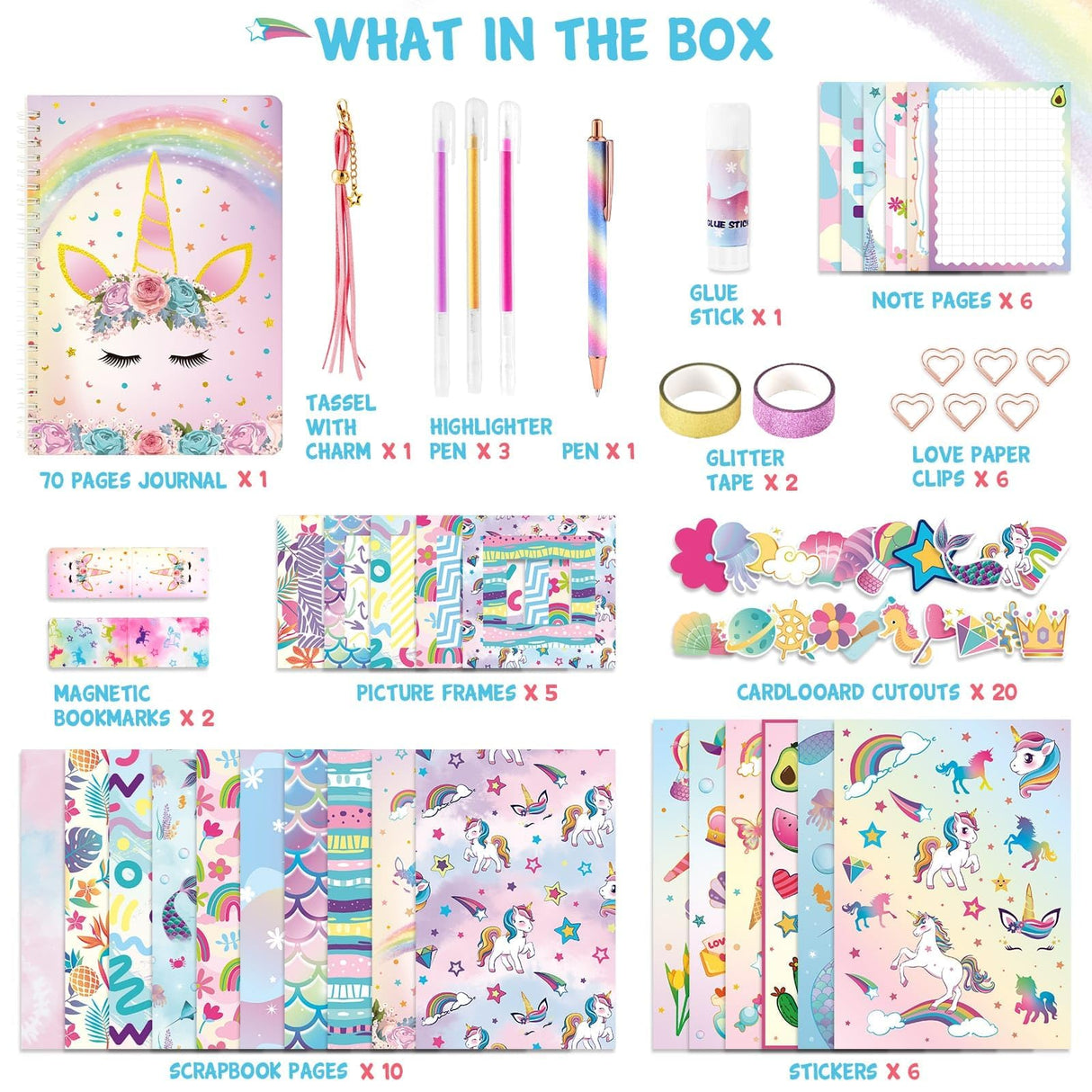 DIY Journal Kit for Girls - 66 Pcs Kids Unicorn Diary Set Girls Stationery Set Scrapbook Diary Journaling Art Crafts Set Unicorn Gift Kit School Supplies Birthday Gift for Girls Ages 8 9 10 11 12 Year Old WERNNSAI