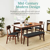Best Choice Products 6-Piece Wooden Dining Set, Mid-Century Modern Table & Upholstered Chair Set w/Bench Seat, Rubberwood Legs - Walnut/Charcoal Best Choice Products
