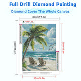 RICUVED Beach Diamond Art Kits for Adults, 5D Sea Diamond Painting Summer Kits for Beginners, Full Drill Diamond Art Coconut Tree Diamond Gem Arts Craft for Home Wall Decor 12x16Inch RICUVED