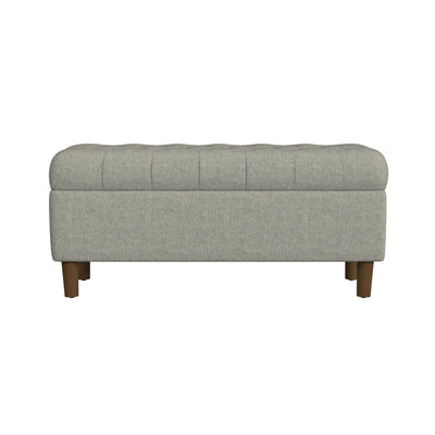 HomePop Home Decor | Tufted Ainsley Button Storage Ottoman Bench with Hinged Lid | Ottoman Bench with Storage for Living Room & Bedroom,Gray Woven