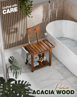 BLUEWEST 23.4'' Shower Chair with Backrest Bath Chair for Inside Shower or Tub, Heavy Duty 450 lbs Support, Non-Slip Feet, Shelf Storage, Built-in Handles for Elderly or Adults (Acacia) BLUEWEST