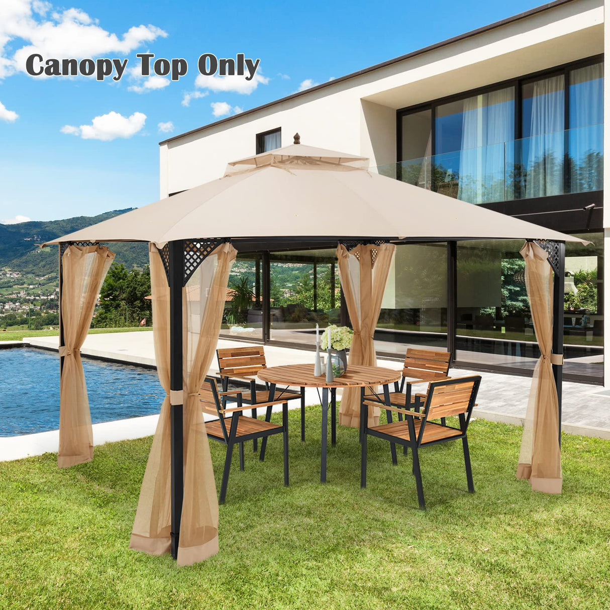 Tangkula 10x12 Ft Gazebo Replacement Canopy Top, Double Tier Canopy Replacement Roof with Air Vent and Drainage Holes, CPAI-84 Outdoor Canopy Top Cover for Garden, Backyard, Patio (Beige) Tangkula