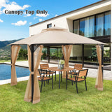 Tangkula 10x12 Ft Gazebo Replacement Canopy Top, Double Tier Canopy Replacement Roof with Air Vent and Drainage Holes, CPAI-84 Outdoor Canopy Top Cover for Garden, Backyard, Patio (Beige) Tangkula