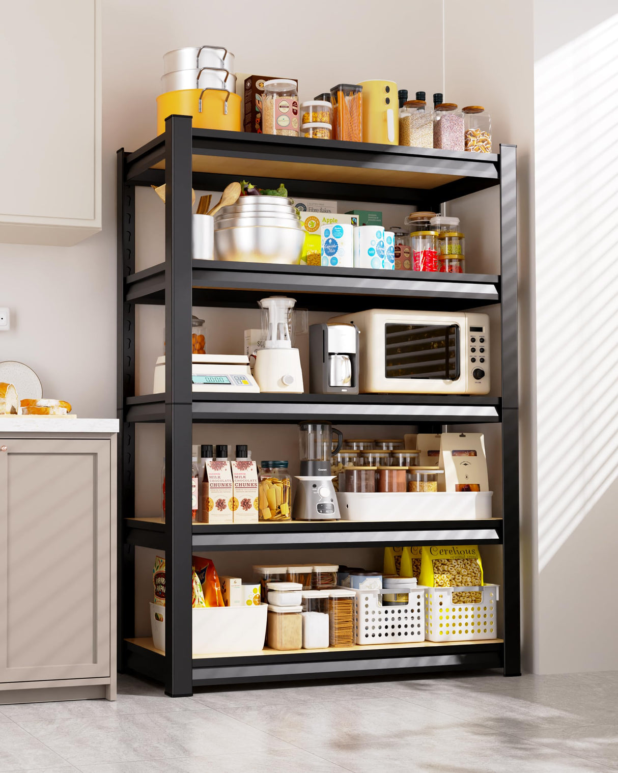 AOAORGG Set of 2 Heavy Duty Garage Shelving, 5-Tier Storage Shelves, 2000LBS Metal Shelf, Adjustable Shelving Unit, for Basement, Kitchen, Warehouse, Pantry, 15.7" Dx35.4 Wx71.2 H, Black AOAORGG