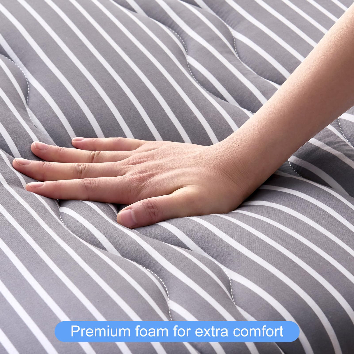 jzbearapt Japanese Floor Mattress, Futon Mattress Foldable, 100% High-Density Premium Foam, Thicken Tatami Mat Portable Dormitory Sleeping Pad, Twin Size 80" X 39", Grey Stripes jzbearapt