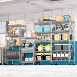 PrimeZone 75" H Wire Shelving 5 Tier Slim Steel Storage Metal Shelves with Wheels,Adjustable Kitchen Utility Shelving Unit,Pantry Rack Rolling Metal Shelf Chrome 24" Wx18 Dx75 H PrimeZone