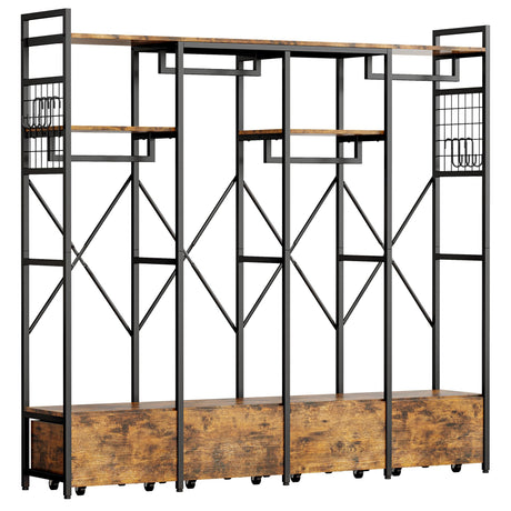 IRONCK Garment Racks and Storage Shelves, Heavy Duty Clothes Rack with 4 Wooden Drawers and Hanging Rods, Freestanding Closet Wardrobe Rack, Vintage Brown IRONCK